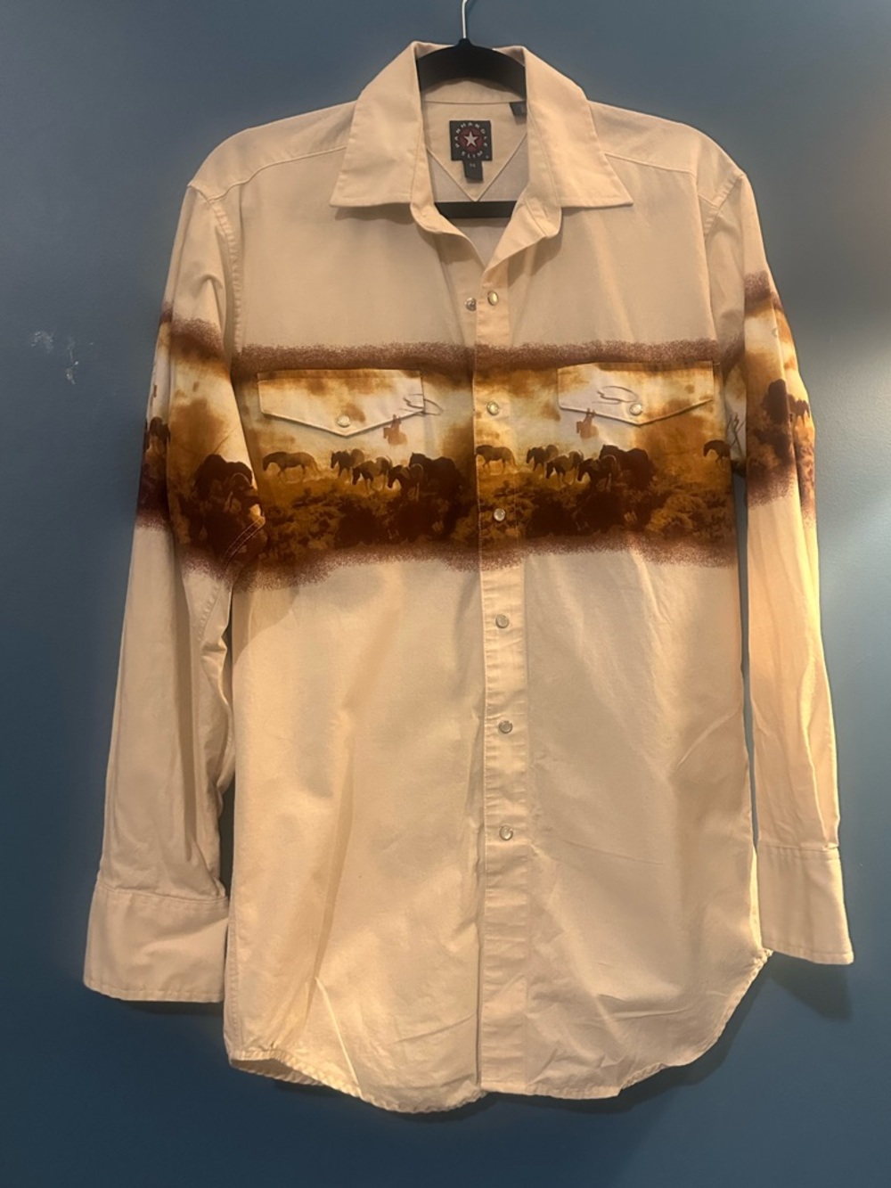 Panhandle Slim Beige Shirt with Brown Scenic Chest Band